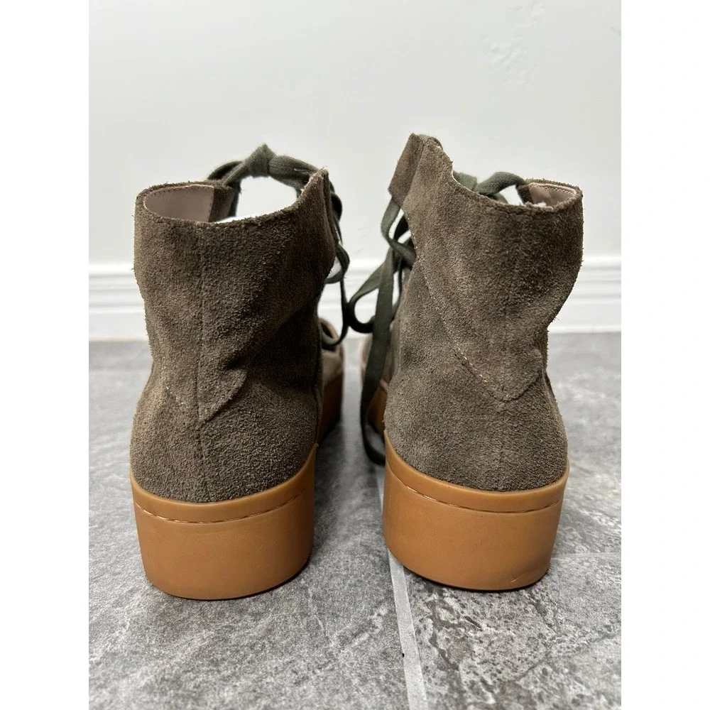 Anthropologie M4D3 Platform Gladiator Ankle Shoe Size 9 Olive Brown Suede Fall